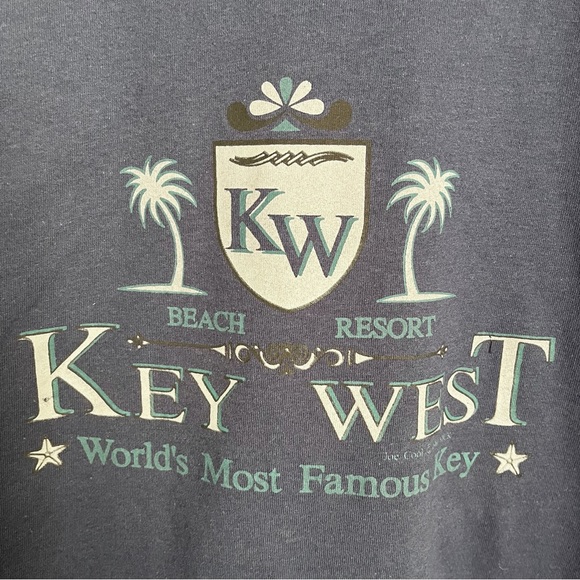VTG KEY WEST FL DESTINATION TEE SOUVENIR GRAPHIC T SHIRT NAVY TEAL GREY LARGE - Picture 4 of 5